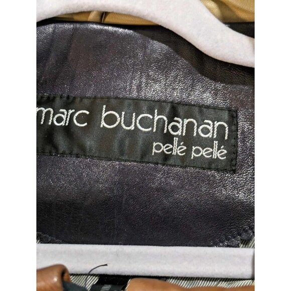 Vintage Marc Buchanan Pelle Pelle Mens Size 40 Global 1994 Navy Leather Trench - Picture 12 of 15